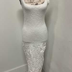 Zara White Textured Sleeveless Maxi Dress